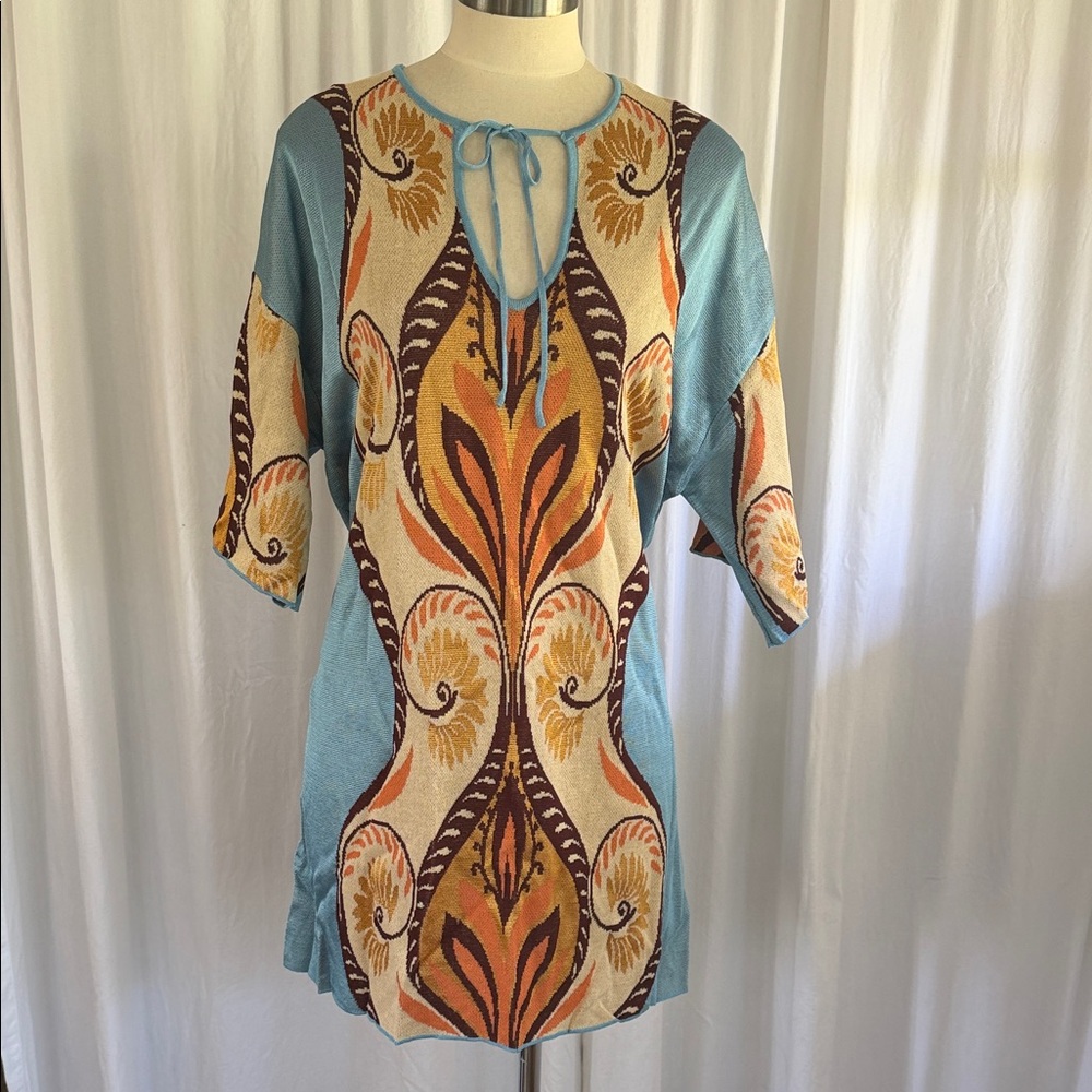 Zara Bohemian Blue and Orange Tunic dress sz small